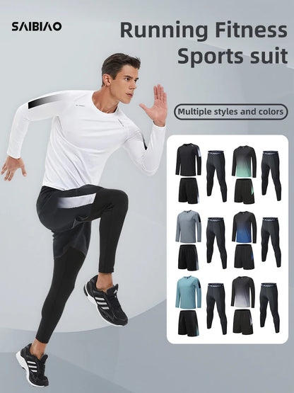 Men's Athletic 3-Piece Compression Sweater, Shorts & Pants Set - Sportswear Performance Gear