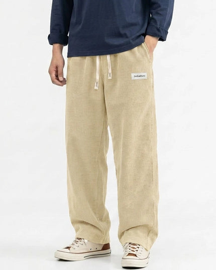 Men's Corduroy Sweatpants - Casual, Loose Fit, Straight Leg, Elastic Waist with Drawstring