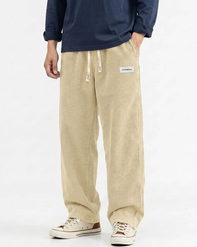 Men's Corduroy Sweatpants - Casual, Loose Fit, Straight Leg, Elastic Waist with Drawstring
