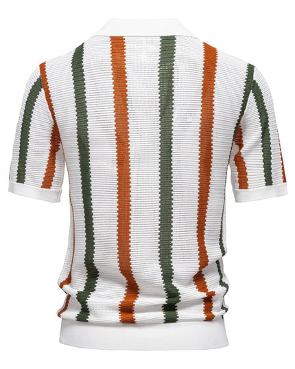Men's Ribbed Knit Striped Polo T-Shirt