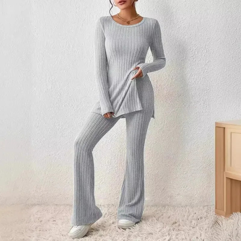 Women's Casual Two-Piece Knit Sweater and Elastic Waist Pants Set
