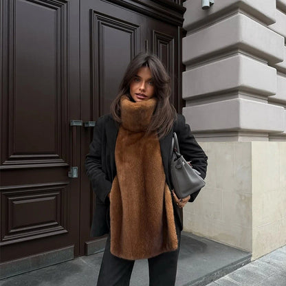 ZRTD Women's Faux Fur Patchwork Cropped Loose Lapel Jacket/Vest