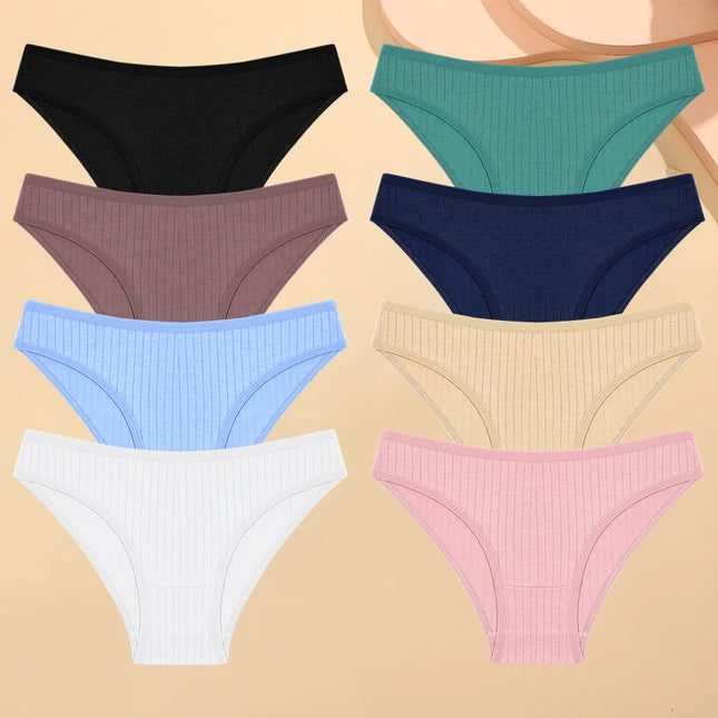 Set of 8 Cotton Striped Low-Rise Stretchy Panties for Women