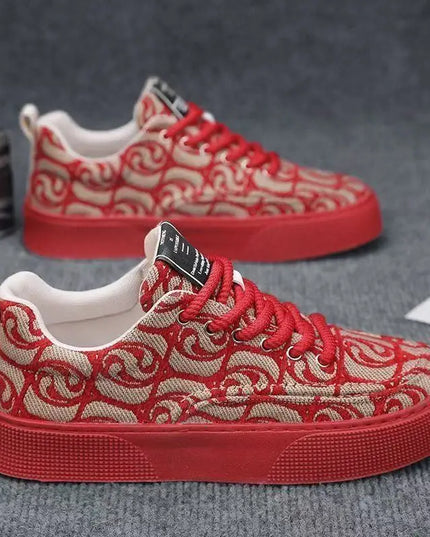 Men's Canvas Low Top Sneakers - Flat Sole, Vulcanized Style