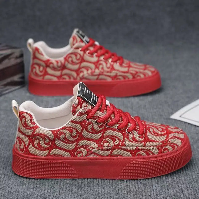 Men's Canvas Low Top Sneakers - Flat Sole, Vulcanized Style