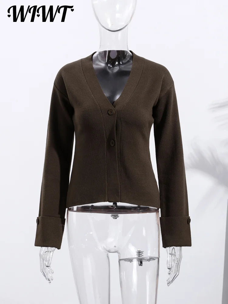 Women's Knitted V-Neck Cardigans with Slim Fit & Button Design