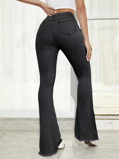 High Waist Women's Flare Jeans with Button Fly - Slim Fit Denim Pants