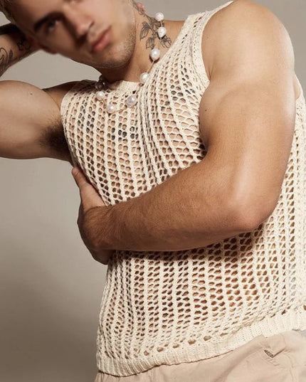 Men's Crochet Mesh Knit Vest