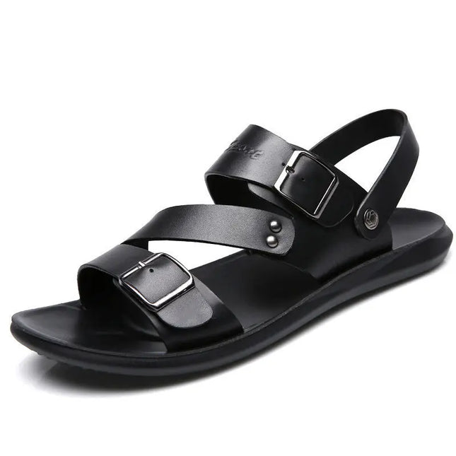 Men's Casual Faux Leather Sandals - Non-Slip, Breathable Roman Slippers