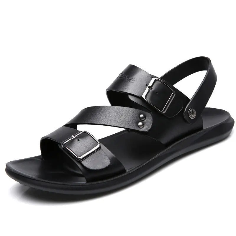 Men's Casual Faux Leather Sandals - Non-Slip, Breathable Roman Slippers