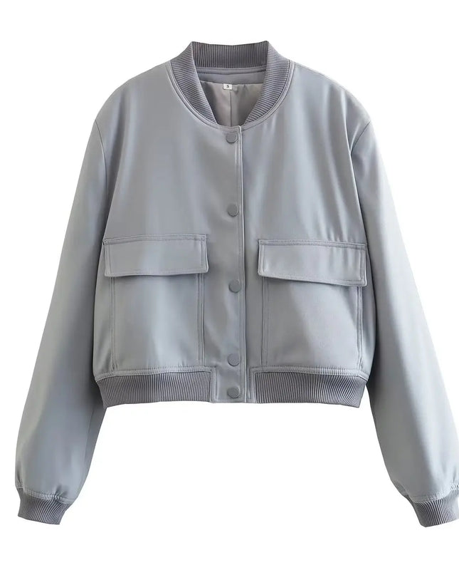 Women's V-Neck Single-Breasted Jacket with Pockets
