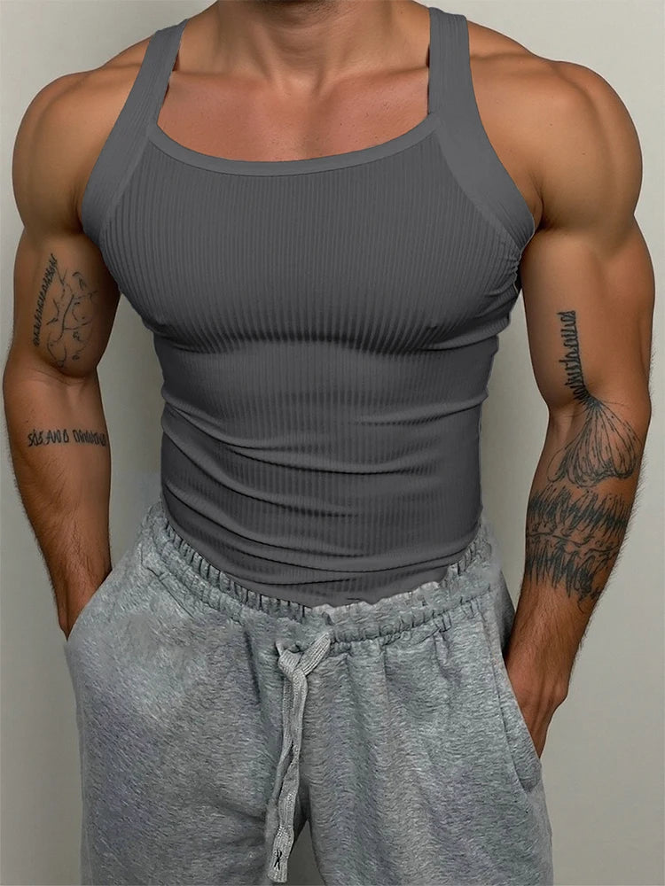 Men's Classic Ribbed Tank Top - Slim Fit, Elastic, Breathable Men's Sleeveless Shirt