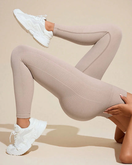 High Waist Ribbed Seamless Leggings for Women with Tummy Control