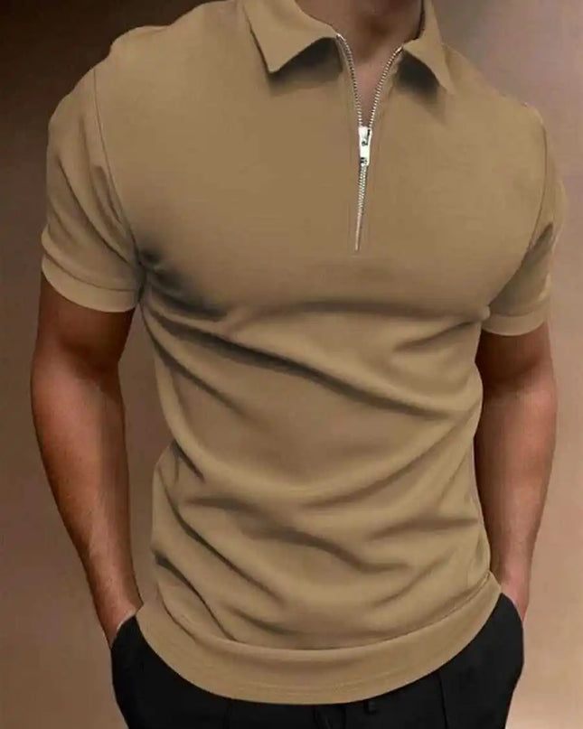 Men's Short-Sleeved Polo T-Shirt with Zipper