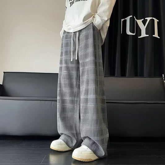 Men's Checkered Loose Fit Wide Leg Casual Pants
