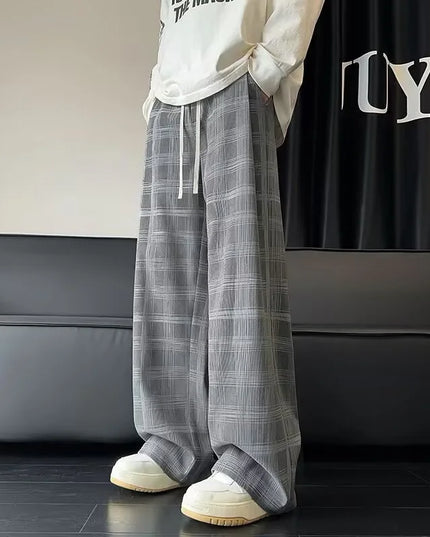 Men's Checkered Loose Fit Wide Leg Casual Pants