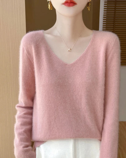 Women's Loose V-Neck Sweater Made of Pure Wool