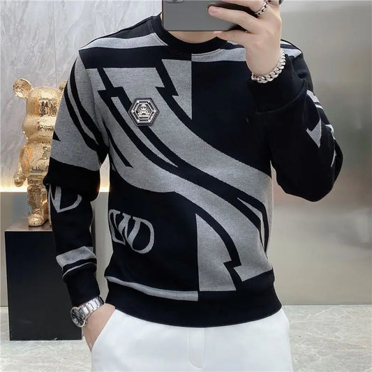 Men's Contrast Long Sleeve Sweatshirt with Stripe Print