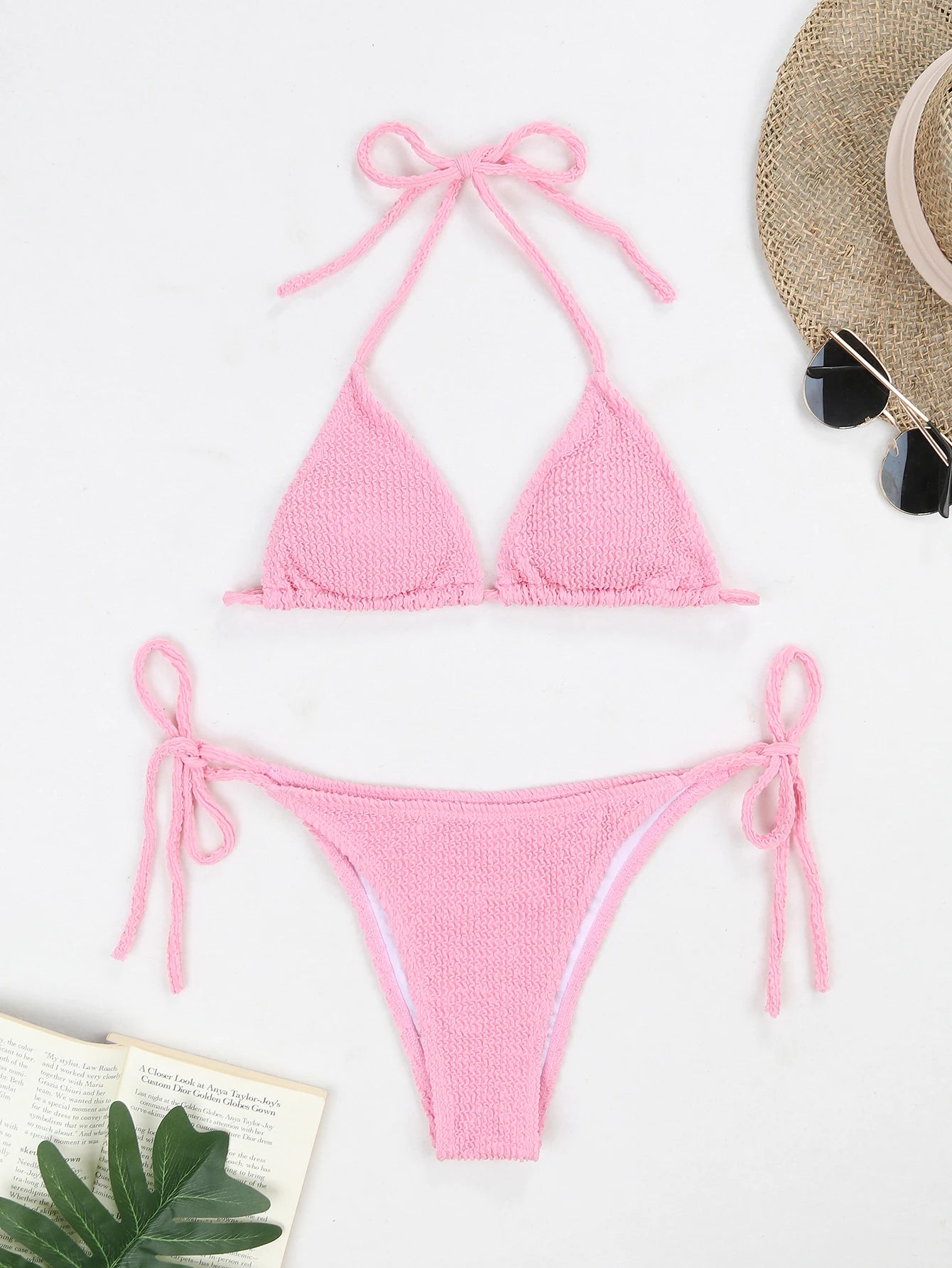 Women's Fabric Wave Stripe Bikini with Strap Split