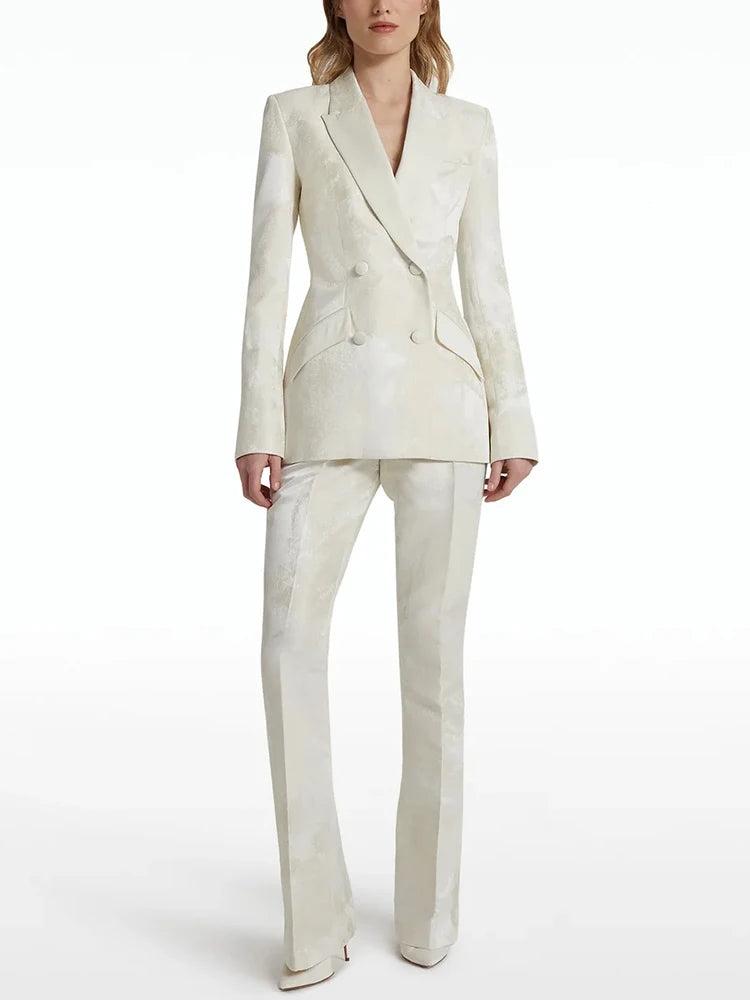 Women's Two-Piece Slim Fit Jacquard Pants Set