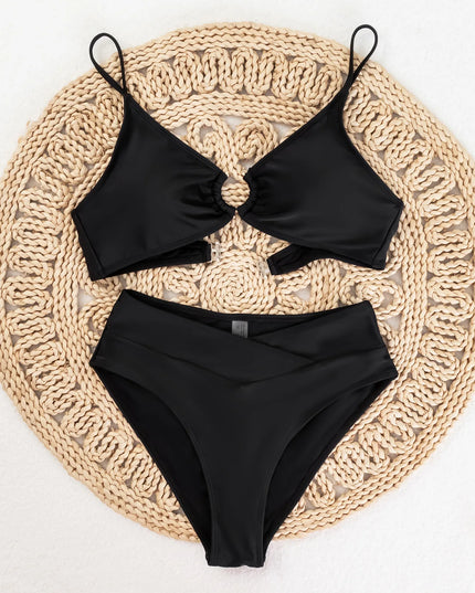 Women’s Metal Ring Linked Push-Up High-Waist Swimsuit