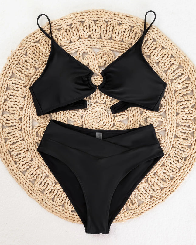 Women’s Metal Ring Linked Push-Up High-Waist Swimsuit