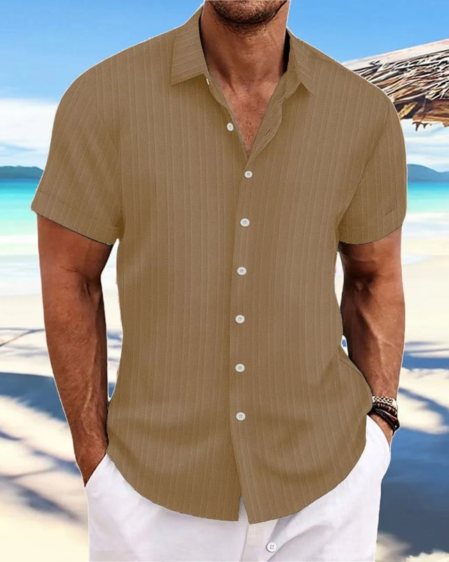 Men's Vertical Jacquard Short Sleeve Button-Down Shirt