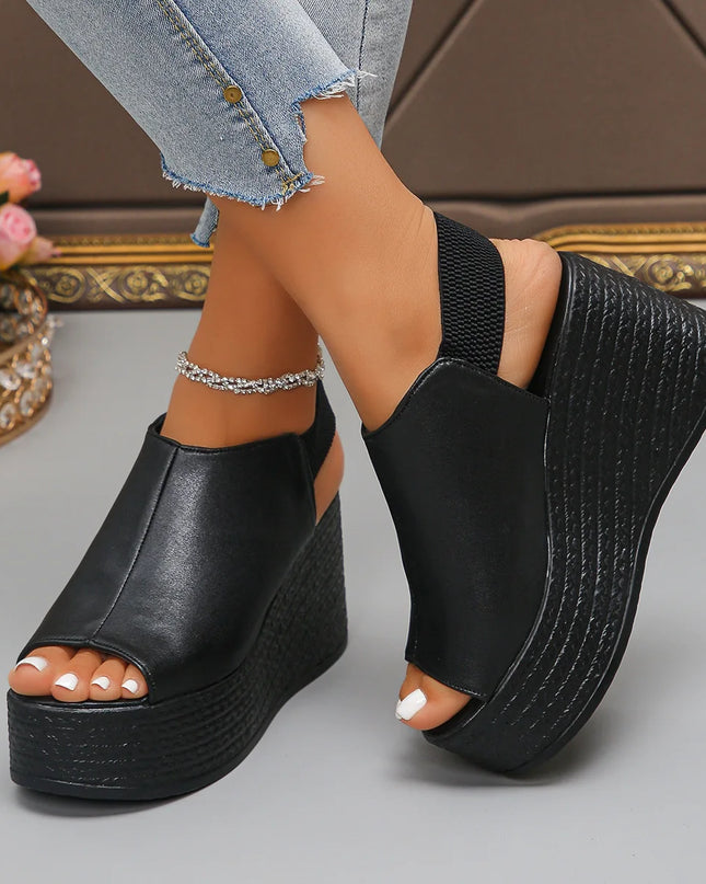 Women’s Faux Leather Wedge Sandals with Open Toe