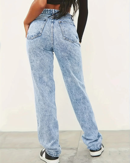 Women’s Vintage Light-Wash Straight-Leg Jeans – Casual Denim Pants