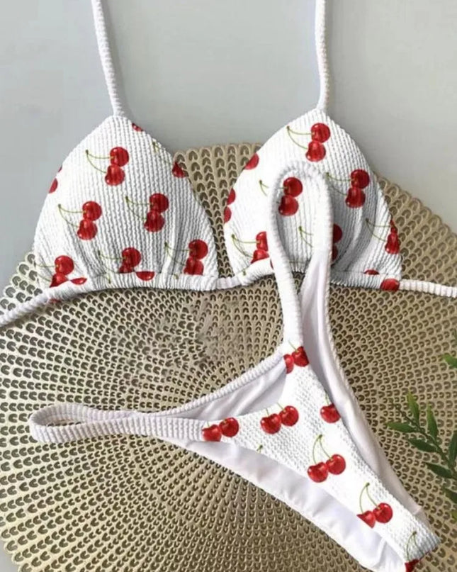 Women's Cherry Print Brazilian Thong Bikini Set - Two Piece