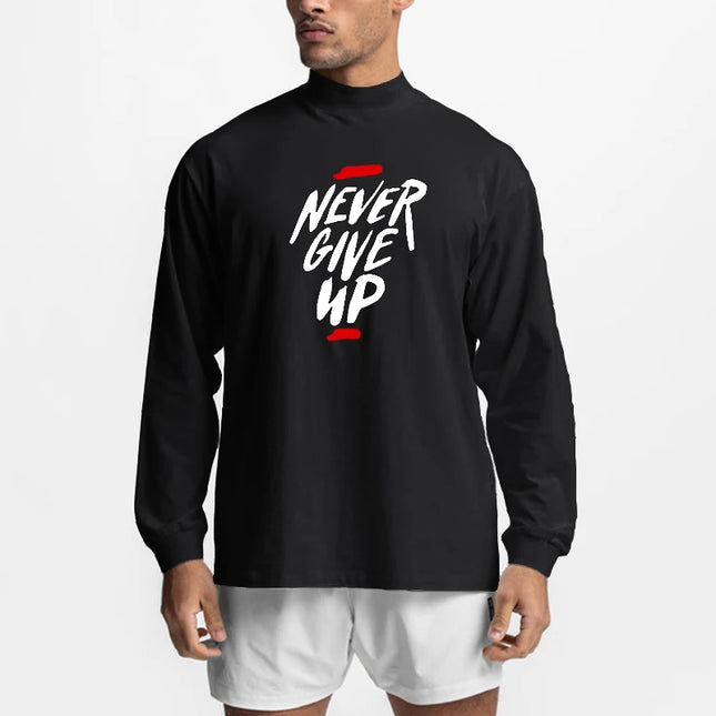 Men's Never Give Up Print Oversized Cotton Turtleneck Sweater