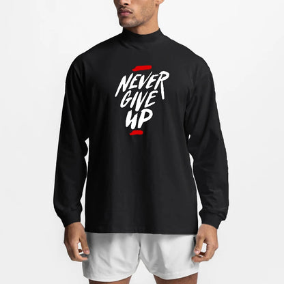 Men's Never Give Up Print Oversized Cotton Turtleneck Sweater