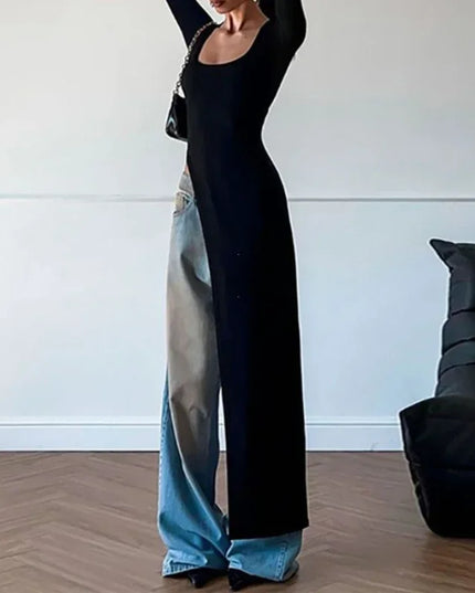 Women’s Classic U-Neck Skinny Sweater Dress with Side Slits