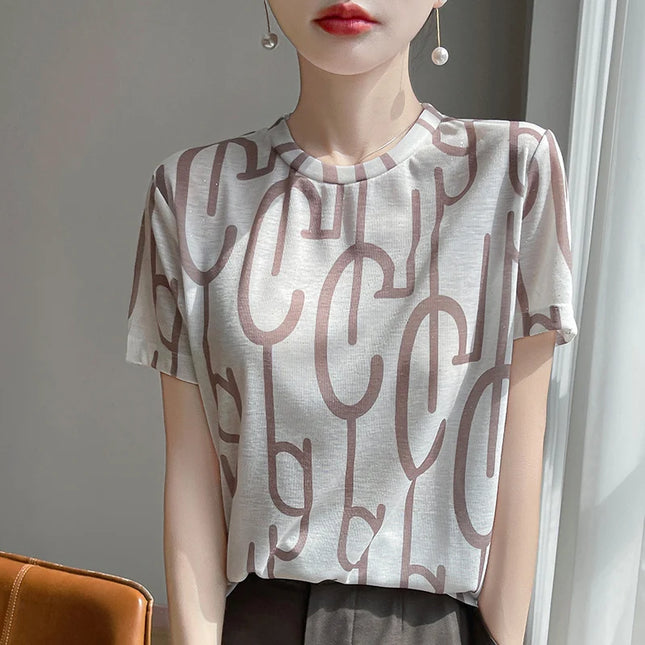 Elegant Women's Satin Silk V-Neck Short Sleeve Blouse