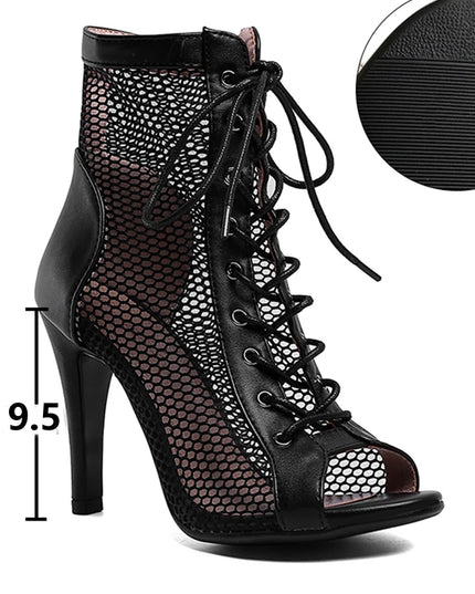 Womens Lace-up Hollow Mesh Heels