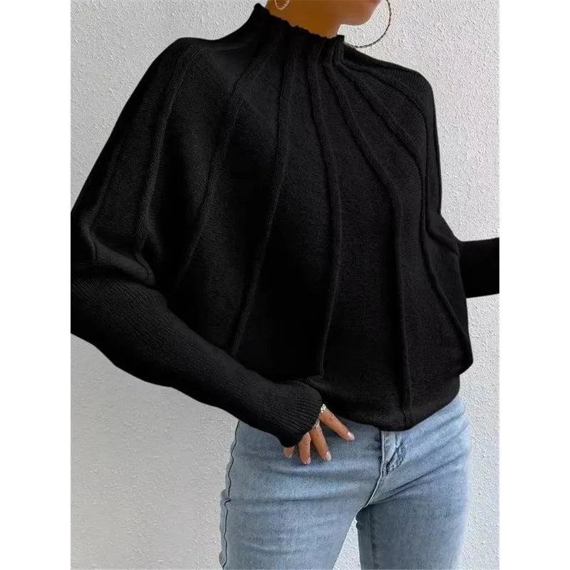 Knit Pullover Sweater with Batwing Sleeves for Women
