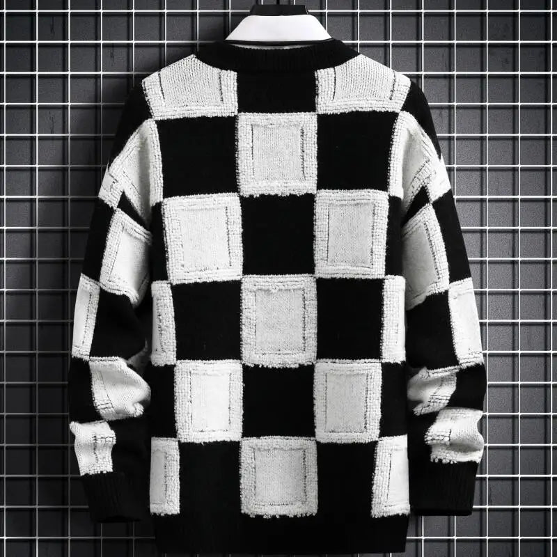 Men's Korean Style Thick Checkered Sweater