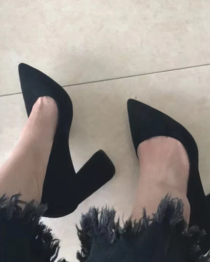 Elegant Women's Pointed Toe Flock Suede Heels