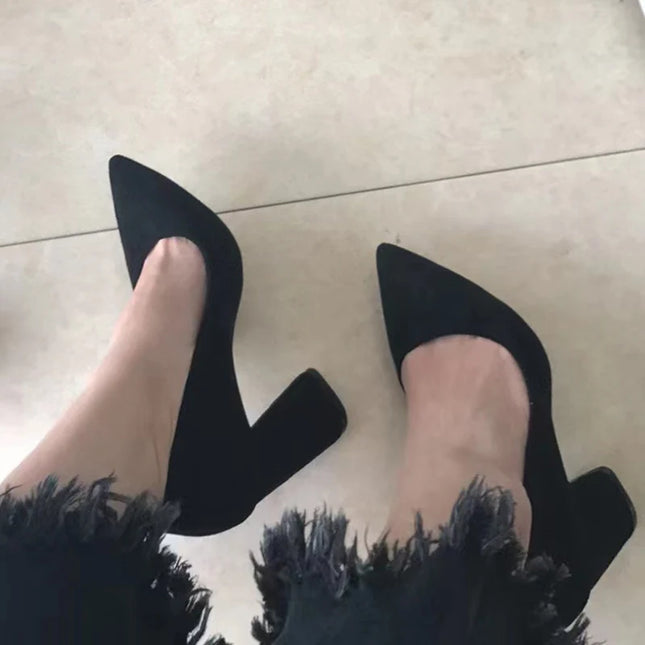 Elegant Women's Pointed Toe Flock Suede Heels