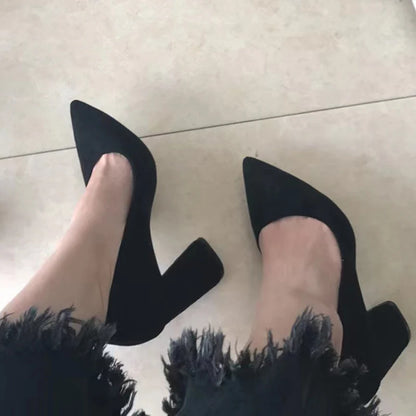 Elegant Women's Pointed Toe Flock Suede Heels