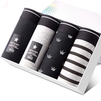 4 Pack Men's Cotton Boxer Shorts - Soft and Stylish Underwear - Various Design Combinations