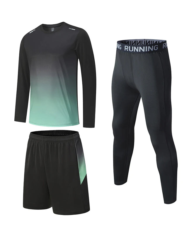Men's Athletic 3-Piece Compression Sweater, Shorts & Pants Set - Sportswear Performance Gear