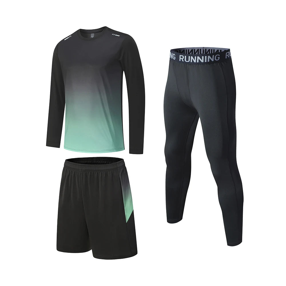 Men's Athletic 3-Piece Compression Sweater, Shorts & Pants Set - Sportswear Performance Gear