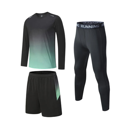 Men's Athletic 3-Piece Compression Sweater, Shorts & Pants Set - Sportswear Performance Gear