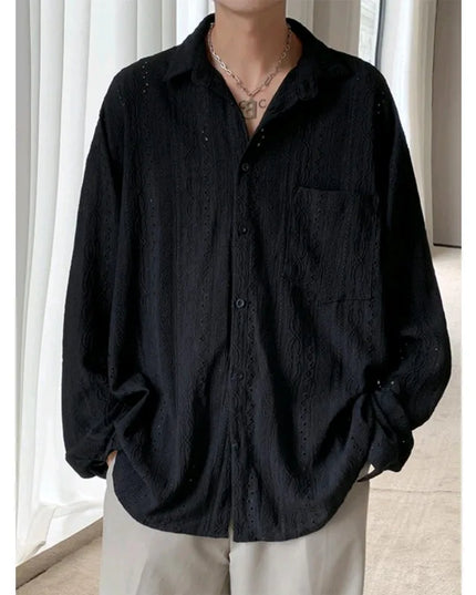 Men's Lapel Mesh Long-Sleeved Shirt
