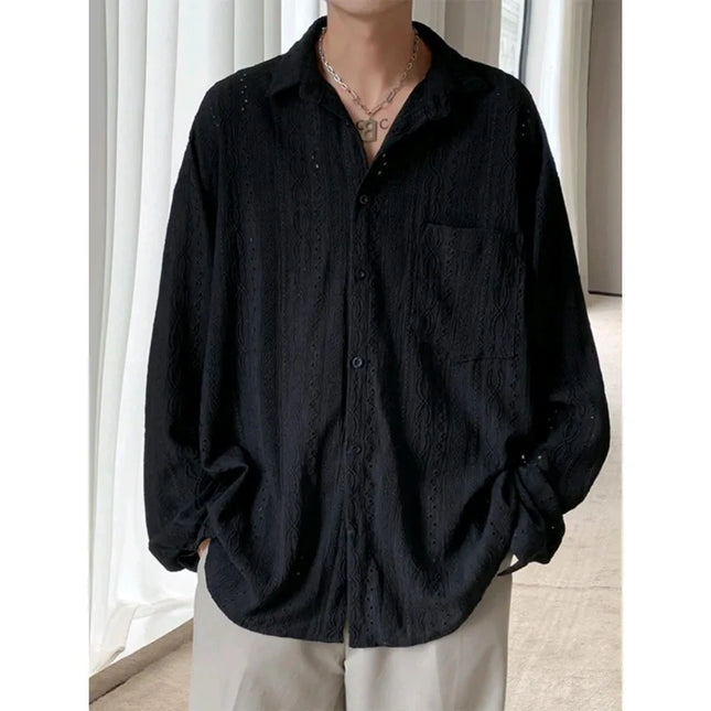 Men's Lapel Mesh Long-Sleeved Shirt