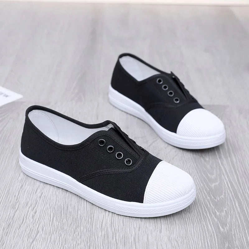 Lady's Classic Round Toe Canvas Lace-Up Sneakers - Comfortable & Stylish Women's Casual Shoes