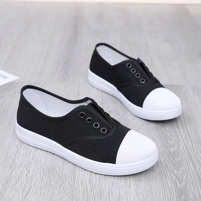 Lady's Classic Round Toe Canvas Lace-Up Sneakers - Comfortable & Stylish Women's Casual Shoes