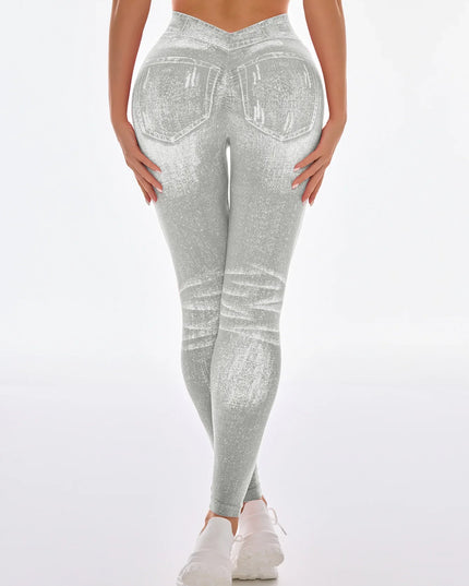 Women’s High-Waisted Seamless Denim-Print Yoga Leggings