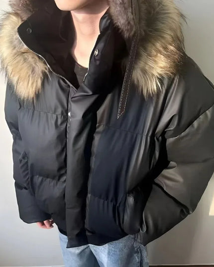 Women's Cotton-Padded Jacket with Faux Fur Collar and Hood
